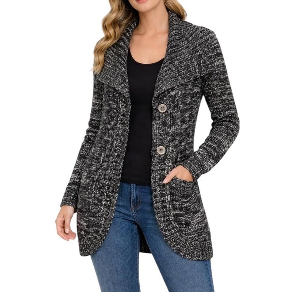 White-house-black-market Women's Grey and Black Cardigan